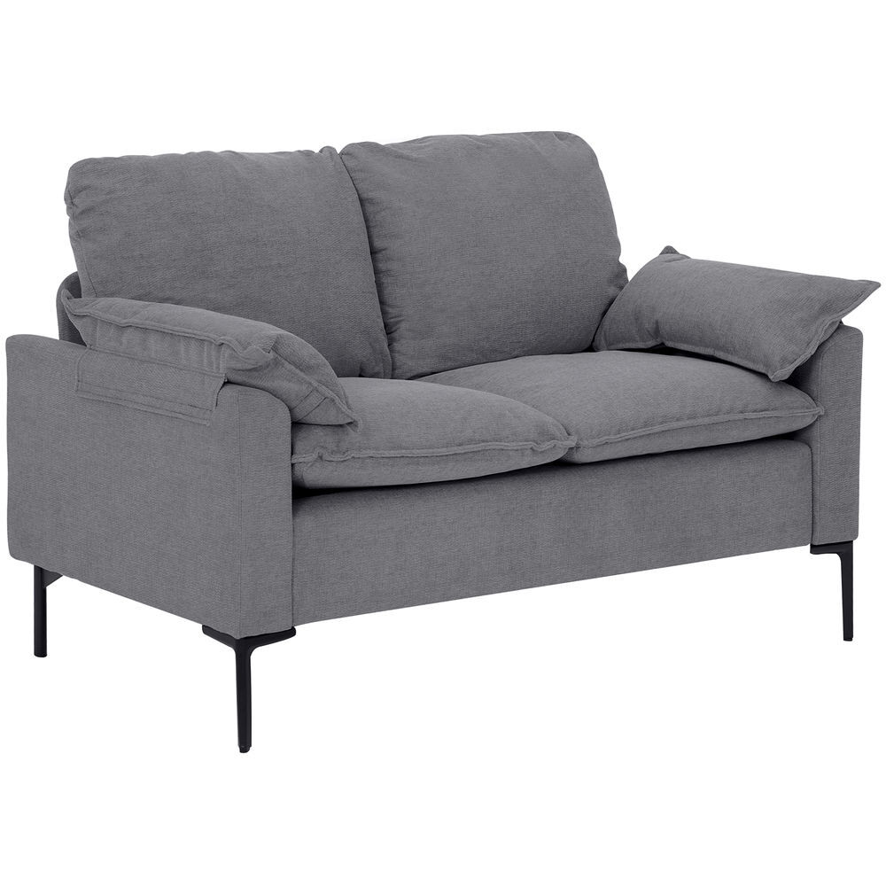 Homcom sofá de 2 plazas, tapizado en terciopelo, sofá moderno con patas de metal, reposabrazos acolchado, para salón, dormitorio, oficina, sala de estar, 130x77x84 cm, gris
