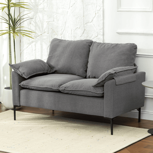 HOMCOM Sofá de 2 Lugares Revestido em Veludo Sofá Moderno com Pés de Metal Apoios de Braços Acolchoados para Sala Quarto Escritório 130x77x84 cm Cinza