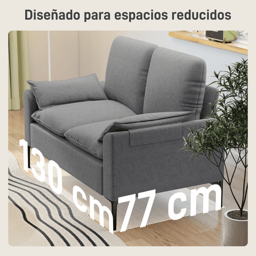 HOMCOM Sofá de 2 Lugares Revestido em Veludo Sofá Moderno com Pés de Metal Apoios de Braços Acolchoados para Sala Quarto Escritório 130x77x84 cm Cinza
