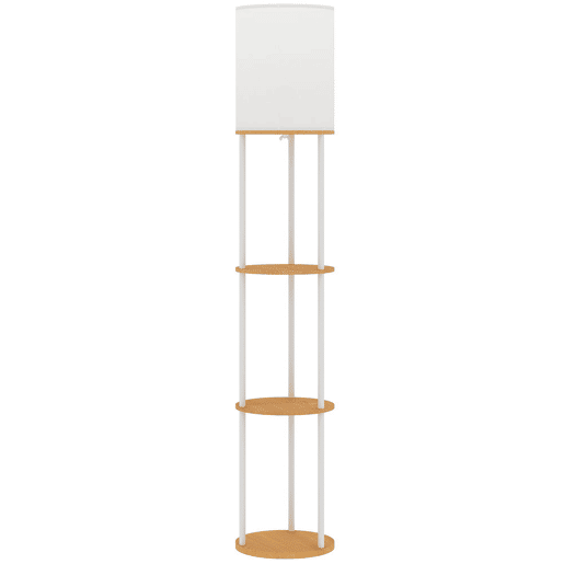 HOMCOM Candeeiro de Pé com Prateleiras Candeeiro com 3 Temperaturas de Cor Controlo Remoto Casquilho E27 para Sala de Estar Quarto Escritório Ø29x158 cm Madeira