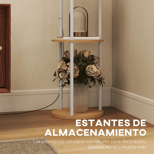 HOMCOM Candeeiro de Pé com Prateleiras Candeeiro com 3 Temperaturas de Cor Controlo Remoto Casquilho E27 para Sala de Estar Quarto Escritório Ø29x158 cm Madeira