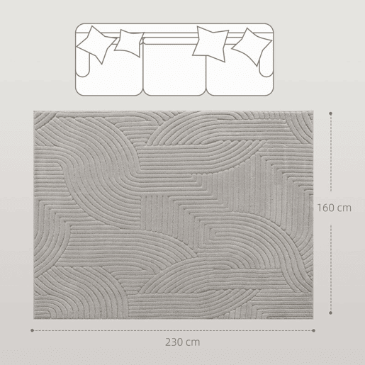 HOMCOM Tapete Sala de Estar 160x230 cm Tapete Pelo Curto Estilo Moderno Base Antiderrapante Tecida à Máquina Tapete para Sala de Estar Quarto Sala de Jantar Cinzento