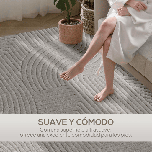 HOMCOM Tapete Sala de Estar 160x230 cm Tapete Pelo Curto Estilo Moderno Base Antiderrapante Tecida à Máquina Tapete para Sala de Estar Quarto Sala de Jantar Cinzento