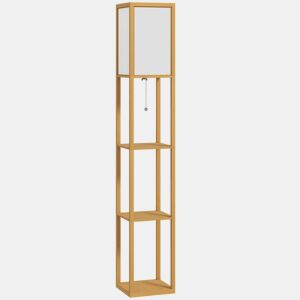 HOMCOM Candeeiro de Pé de Madeira com 3 Prateleiras De Armazenamento para Lâmpada E27 Potência Máx. 40W Candeeiro Moderno para Sala de Estar Dormitório 26x26x160 cm Madeira e Branco