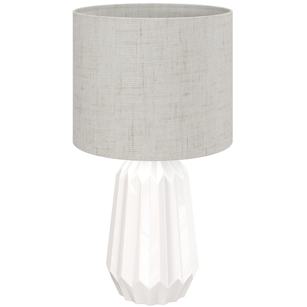 Homcom lámpara de mesa con base de cerámica y pantalla de lino lámpara de mesita de noche de estilo retro con interruptor para dormitorio salón e27 40w blanco y beige