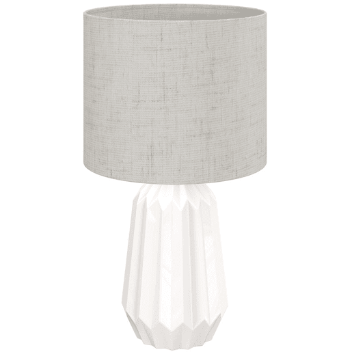HOMCOM Candeeiro de Mesa com Base de Cerâmica e Ecrã de Linho Candeeiro de Mesa de Cabeceira Estilo Retro com Interruptor para Quarto Sala E27 40W Ø22x39 cm Branco e Bege