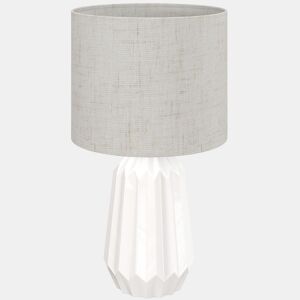 HOMCOM Candeeiro de Mesa com Base de Cerâmica e Ecrã de Linho Candeeiro de Mesa de Cabeceira Estilo Retro com Interruptor para Quarto Sala E27 40W Ø22x39 cm Branco e Bege