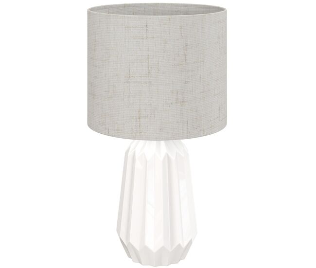 Homcom lámpara de mesa con base de cerámica y pantalla de lino lámpara de mesita de noche de estilo retro con interruptor para dormitorio salón e27 40w blanco y beige