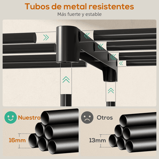 HOMCOM Armário para Roupas 182x43x185 cm Armário Aberto com 8 Prateleiras de Tecido Barras para Pendurar Estrutura de Metal para Quarto Sala Vestiário Preto