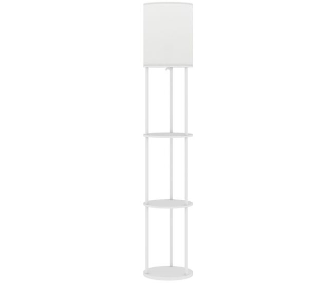 Homcom lámpara de pie con estantes, lámpara con 3 temperaturas de color, control remoto, bombilla e27, para salón, dormitorio, oficina, blanco
