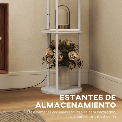 HOMCOM Candeeiro de Pé com Prateleiras Candeeiro com 3 Temperaturas de Cor Controlo Remoto Casquilho E27 para Sala de Estar Quarto Escritório Ø29x158 cm Branco
