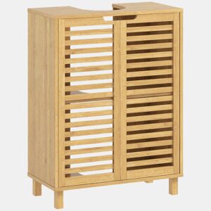 HOMCOM Móvel para Lavatório Pousar Móvel de Casa de Banho de Bambu com 2 Portas de Ripas Prateleira Ajustável para Lavatórios com ou sem Pedestal 60x30x80 cm Madeira