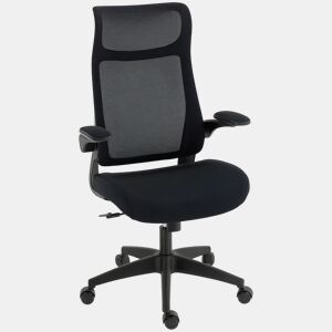 HOMCOM Cadeira de Escritório Ergonómica Cadeira de Escritório Giratória com Suporte Lombar e Apoios de Braços 3D Dobráveis Apoio de Cabeça Integrado Função de Basculante e Altura Ajustável 64x65x108-118 cm Preto