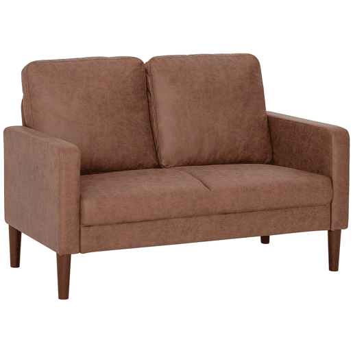HOMCOM Sofá de 2 Lugares Estofado em Microfibra Sofá Moderno com Pés de Madeira Apoio de Braços para Sala Quarto Escritório Sala de Estar 130x78x85 cm Castanho