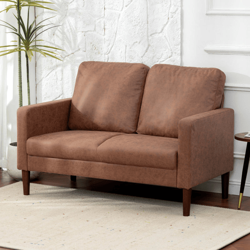 HOMCOM Sofá de 2 Lugares Estofado em Microfibra Sofá Moderno com Pés de Madeira Apoio de Braços para Sala Quarto Escritório Sala de Estar 130x78x85 cm Castanho