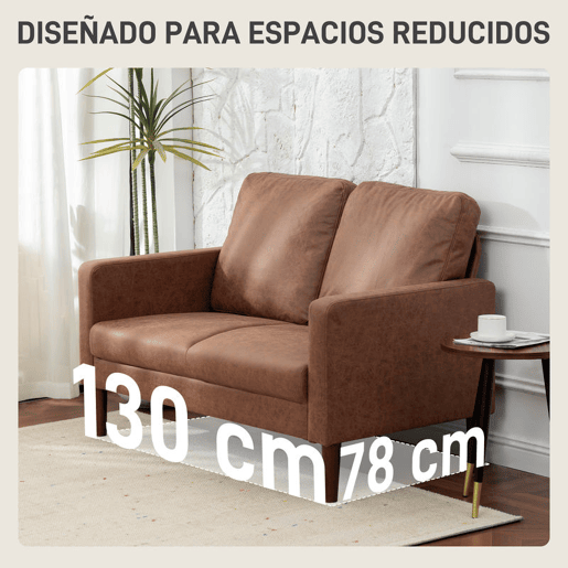 HOMCOM Sofá de 2 Lugares Estofado em Microfibra Sofá Moderno com Pés de Madeira Apoio de Braços para Sala Quarto Escritório Sala de Estar 130x78x85 cm Castanho