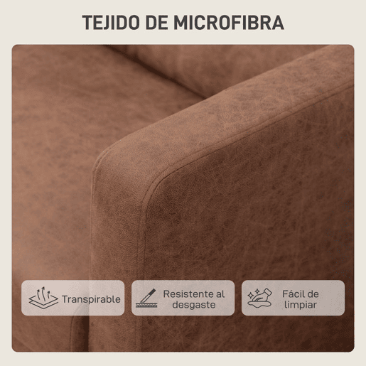 HOMCOM Sofá de 2 Lugares Estofado em Microfibra Sofá Moderno com Pés de Madeira Apoio de Braços para Sala Quarto Escritório Sala de Estar 130x78x85 cm Castanho