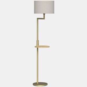 HOMCOM Candeeiro de Pé com Mesa Auxiliar Candeeiro com Prateleira Lâmpada E27 Máx. 40W com Ecrã de Linho Interruptor de Corrente e Carregador USB para Sala de Estar Ø40x170 cm Dourado