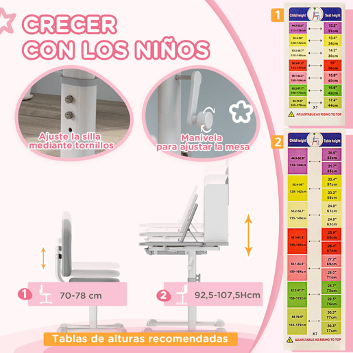 AIYAPLAY Conjunto de Secretária e Cadeira para Crianças acima de 3 Anos Secretária Infantil Altura Ajustável com Tampo Inclinável Gaveta e Prateleiras Encosto Acolchoado, para Livros 80x55x107,5 cm Cinza