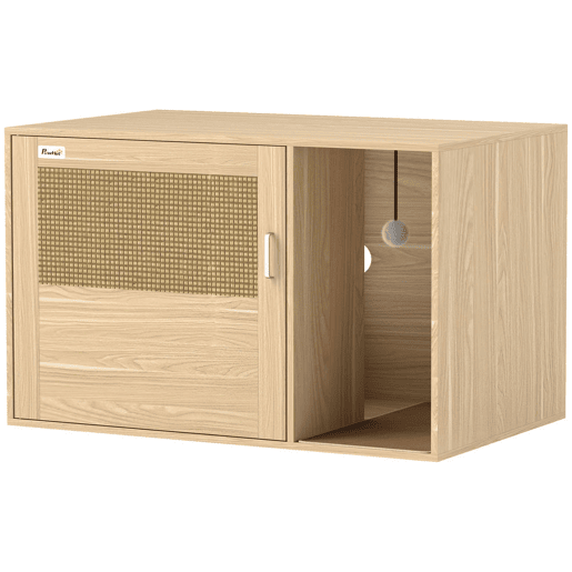 PawHut Móvel Caixa de Areia para Gatos Caixa de Areia para Gatos com Tapete de Arranhar e Porta de Vime Móvel Auxiliar com Caixa de Areia para Gatos para Sala de Estar 80x50x50 cm Branco