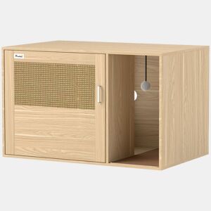 PawHut Móvel Caixa de Areia para Gatos Caixa de Areia para Gatos com Tapete de Arranhar e Porta de Vime Móvel Auxiliar com Caixa de Areia para Gatos para Sala de Estar 80x50x50 cm Branco
