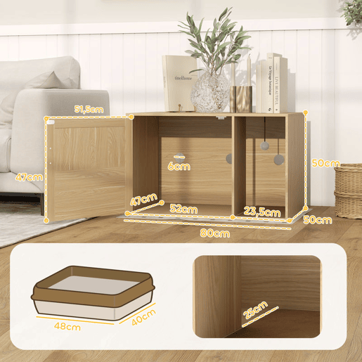 PawHut Móvel Caixa de Areia para Gatos Caixa de Areia para Gatos com Tapete de Arranhar e Porta de Vime Móvel Auxiliar com Caixa de Areia para Gatos para Sala de Estar 80x50x50 cm Branco