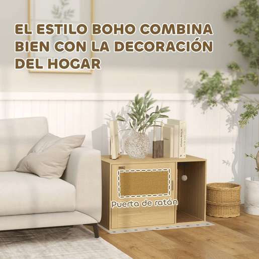 PawHut Móvel Caixa de Areia para Gatos Caixa de Areia para Gatos com Tapete de Arranhar e Porta de Vime Móvel Auxiliar com Caixa de Areia para Gatos para Sala de Estar 80x50x50 cm Branco