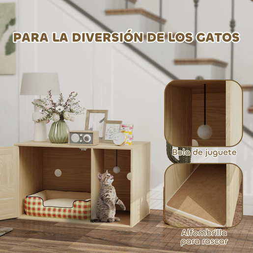 PawHut Móvel Caixa de Areia para Gatos Caixa de Areia para Gatos com Tapete de Arranhar e Porta de Vime Móvel Auxiliar com Caixa de Areia para Gatos para Sala de Estar 80x50x50 cm Branco
