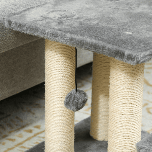 PawHut Escada para Gatos de 3 Degraus Escada para Animais de Estimação Estrutura Ajustável com Postes para Arranhar, Bola Pendurada Carga 10 kg para Cama Sofá 52x34,5x54 cm Cinzento