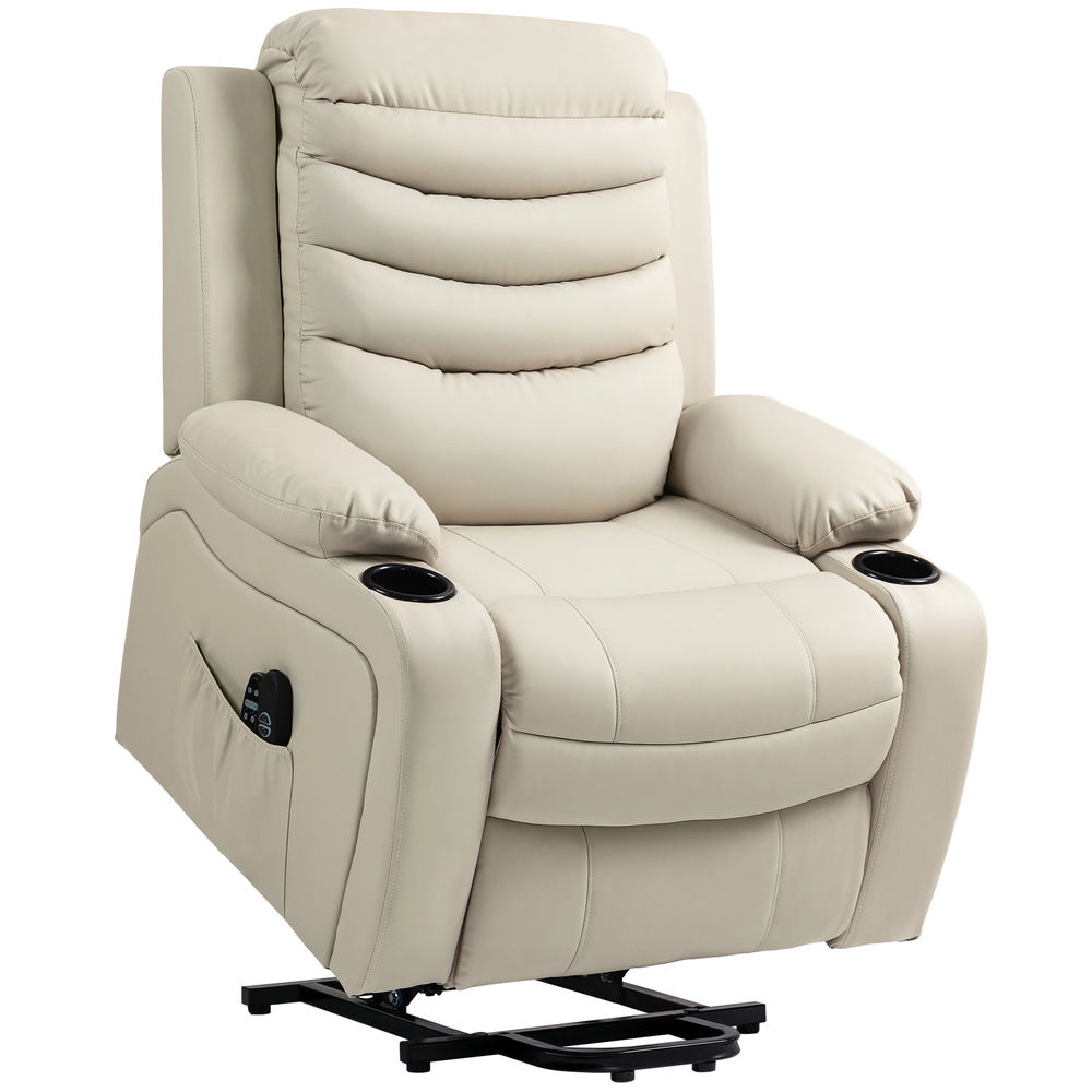 Homcom sillón relax reclinable eléctrico levanta personas, con masaje vibratorio y calor, sillón elevador, con puerto usb, control remoto, reposapiés,