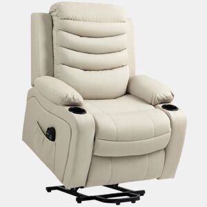 HOMCOM Poltrona Relax Reclinável Elétrica Elevatória com Massagem Vibratória e Aquecimento Poltrona Elevatória com Porta USB Controlo Remoto Apoio para Pés Estofada em PU Bolsos Laterais Creme