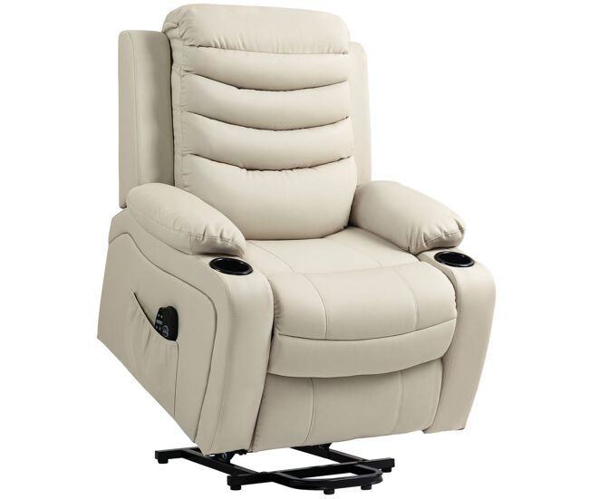 Homcom sillón relax reclinable eléctrico levanta personas, con masaje vibratorio y calor, sillón elevador, con puerto usb, control remoto, reposapiés,
