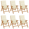Cadeiras de jardim - Cadeiras de exterior reclináveis c almofadões 6 pcs teca maciça