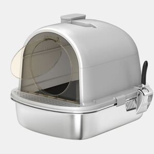 PawHut Caixa de Areia para Gatos em Aço Inoxidável com Tampa Caixa de Areia com Bolsa Desodorizante e Pá Fácil de Limpar 52,4x41,3x39,9 cm Cinzento