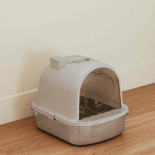 PawHut Caixa de Areia para Gatos em Aço Inoxidável com Tampa Caixa de Areia com Bolsa Desodorizante e Pá Fácil de Limpar 52,4x41,3x39,9 cm Cinzento