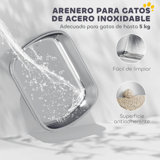 PawHut Caixa de Areia para Gatos em Aço Inoxidável com Tampa Caixa de Areia com Bolsa Desodorizante e Pá Fácil de Limpar 52,4x41,3x39,9 cm Cinzento
