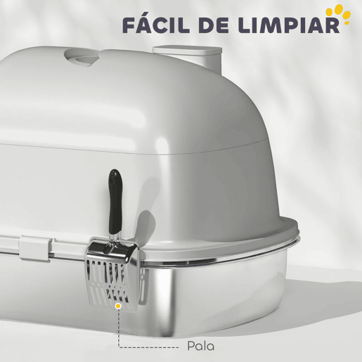 PawHut Caixa de Areia para Gatos em Aço Inoxidável com Tampa Caixa de Areia com Bolsa Desodorizante e Pá Fácil de Limpar 52,4x41,3x39,9 cm Cinzento