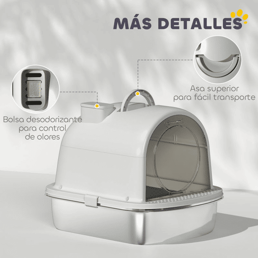 PawHut Caixa de Areia para Gatos em Aço Inoxidável com Tampa Caixa de Areia com Bolsa Desodorizante e Pá Fácil de Limpar 52,4x41,3x39,9 cm Cinzento