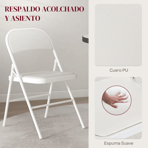 HOMCOM Conjunto de 4 Cadeiras Dobráveis Cadeiras Dobráveis com Encosto e Estrutura de Aço para Sala de Estar Escritório Estúdio 45x46x78 cm Branco