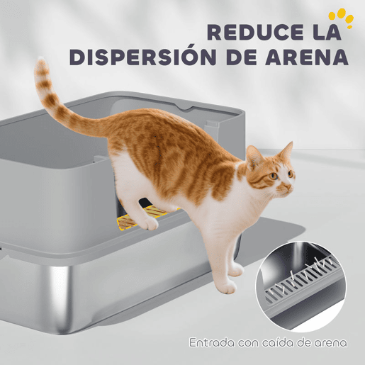 PawHut Caixa de Areia para Gatos em Aço Inoxidável XL Caixa de Areia para Gatos com Borda Alta Pá Fácil de Limpar À Prova de Fugas 60x40x29,5 cm Cinzento