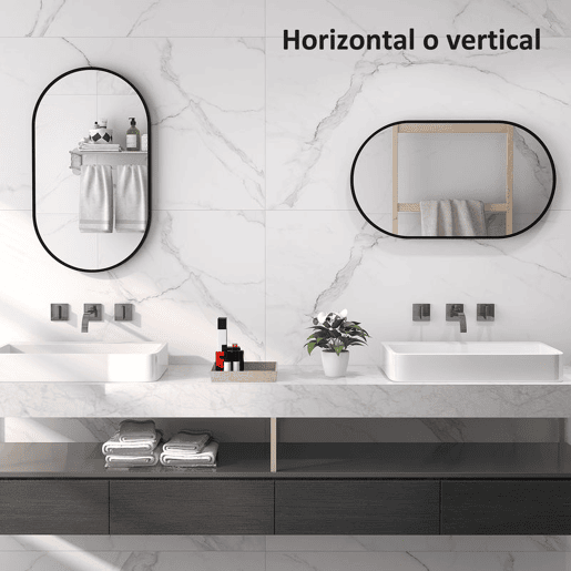 HOMCOM Espelho Casa de Banho Ovalado 60x90 cm Espelho Decorativo de Parede com Estrutura de Alumínio para Sala de Estar Entrada Corredor Horizontal ou Vertical Preto