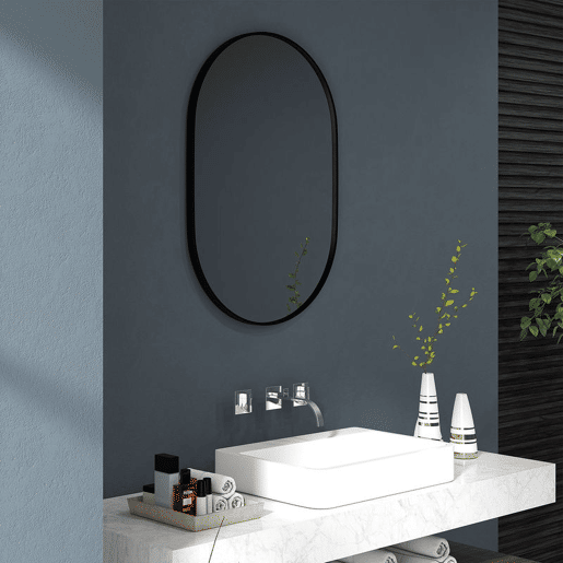 HOMCOM Espelho Casa de Banho Ovalado 60x90 cm Espelho Decorativo de Parede com Estrutura de Alumínio para Sala de Estar Entrada Corredor Horizontal ou Vertical Preto