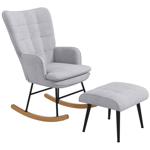 HOMCOM Conjunto de Poltrona Baloiço com Apoio para os Pés Poltrona Relax com Almofada Acolchoada e Anti-Tombo Carga 130 kg Sala de Estar Dormitório 64x89x90 cm Cinzento