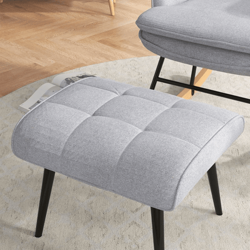HOMCOM Conjunto de Poltrona Baloiço com Apoio para os Pés Poltrona Relax com Almofada Acolchoada e Anti-Tombo Carga 130 kg Sala de Estar Dormitório 64x89x90 cm Cinzento