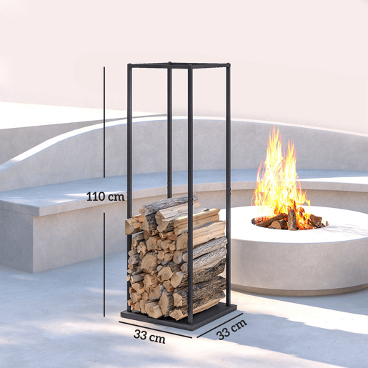Outsunny Suporte para Lenha Metálico para Interior e Exterior com Base Elevada Capacidade de 100 kg 33x33x110 cm Preto