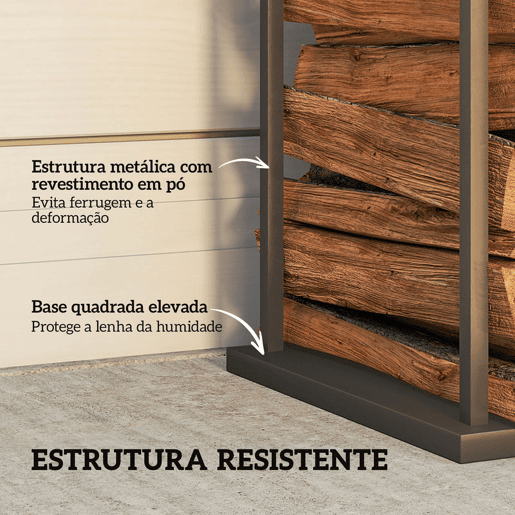 Outsunny Suporte para Lenha Metálico para Interior e Exterior com Base Elevada Capacidade de 100 kg 33x33x110 cm Preto