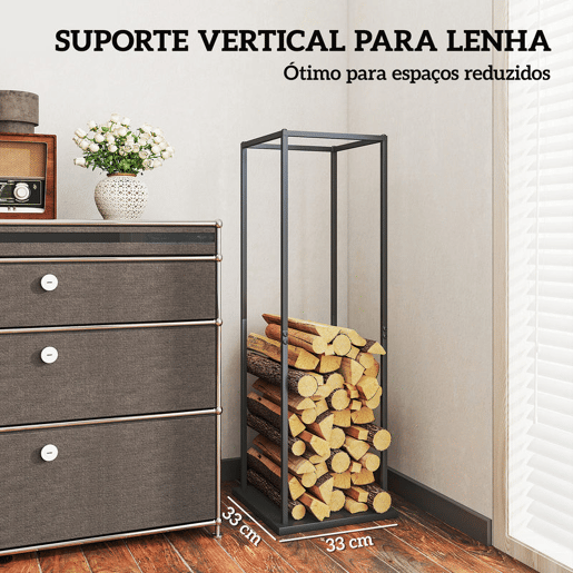 Outsunny Suporte para Lenha Metálico para Interior e Exterior com Base Elevada Capacidade de 100 kg 33x33x110 cm Preto