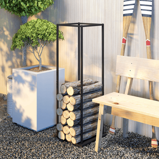 Outsunny Suporte para Lenha Metálico para Interior e Exterior com Base Elevada Capacidade de 100 kg 33x33x110 cm Preto