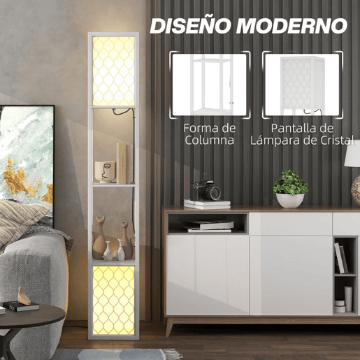HOMCOM Candeeiro de Pé de Madeira Candeeiro de Pé com Estantes Lâmpada E27 Máx. 40W com Interruptor para Sala de Estar Dormitório Escritório 26x26x156 cm Branco
