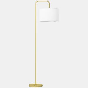 HOMCOM Candeeiro de Pé Moderno Lâmpada E27 Máx. 40W com Ecrã de Linho Estrutura de Aço e Interruptor de Pé Candeeiro de Leitura para Sala de Estar Dormitório 64x38x163,5 cm Branco e Dourado